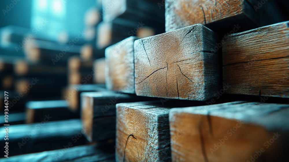 Poster textured wooden blocks create captivating visual depth and warmth