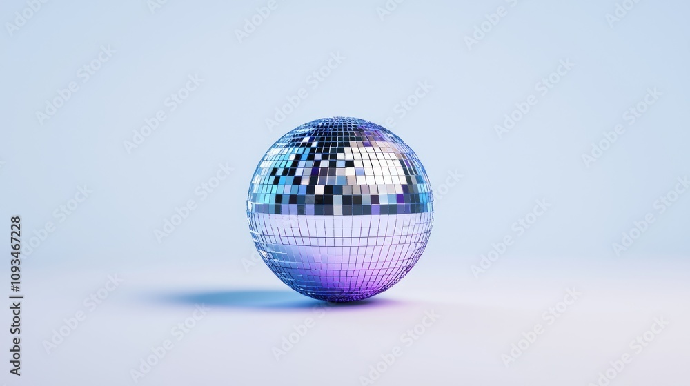 Poster shimmering disco ball with reflections capturing light in a soft gradiented studio environment ideal