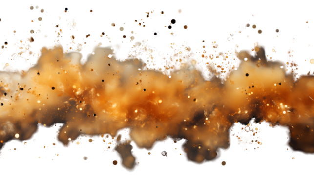 Radiant golden stars and glitter combine into a celestial confetti cloud, adding elegance and charm to any festive theme, isolated on transparent background.