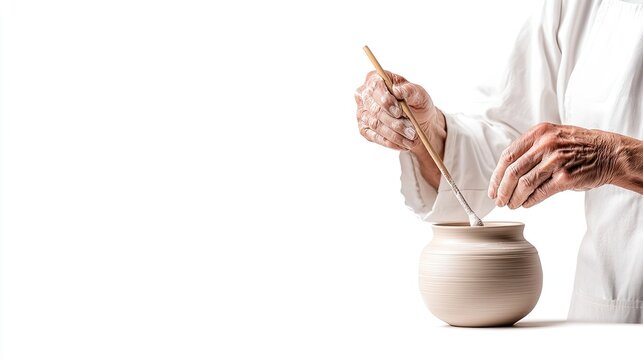 Skilled Artisan Shaping Clay Pottery with Precision and Focus in a Bright Studio Environment, Highlighting the Art of Pottery Creation and Craftsmanship Techniques