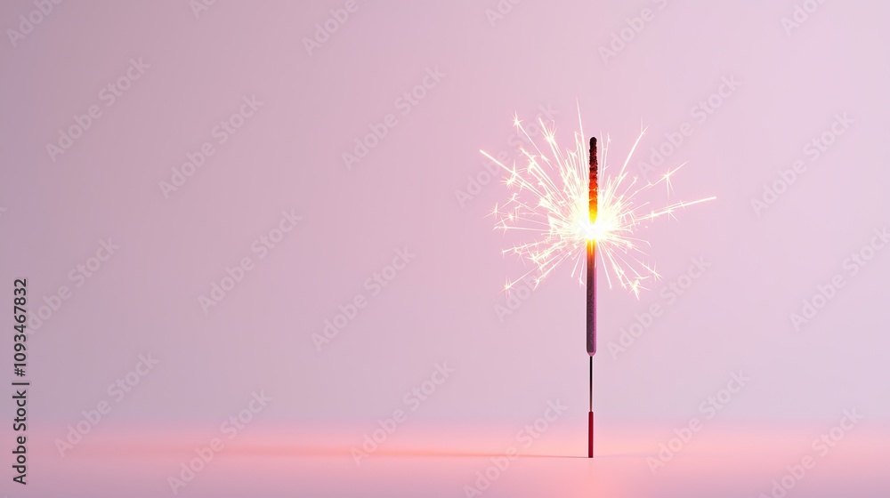 Poster sparkler creating radiant light effects on a soft pink background with delicate sparks emanating in 