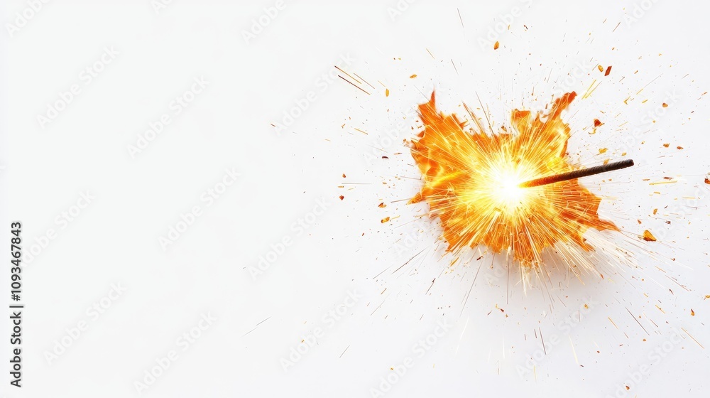 Poster explosive firework sparkler igniting brightly against a clean background, creating stunning visual e