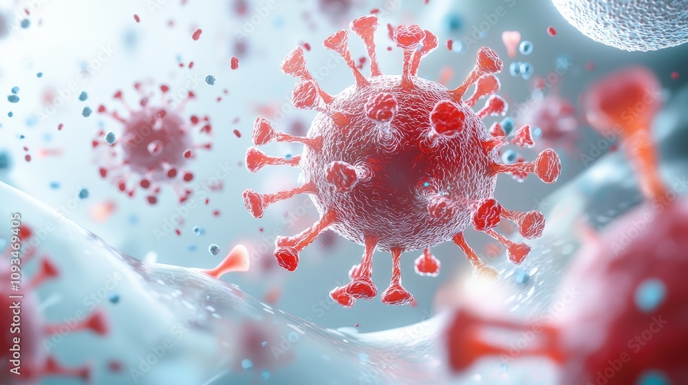 Poster detailed close-up of virus structure highlighting molecular composition and pathogenic features in v