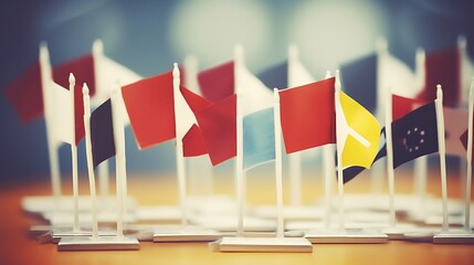 Miniature Flags Displayed on Small Stands