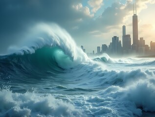 Powerful tsunami moving towards the coast