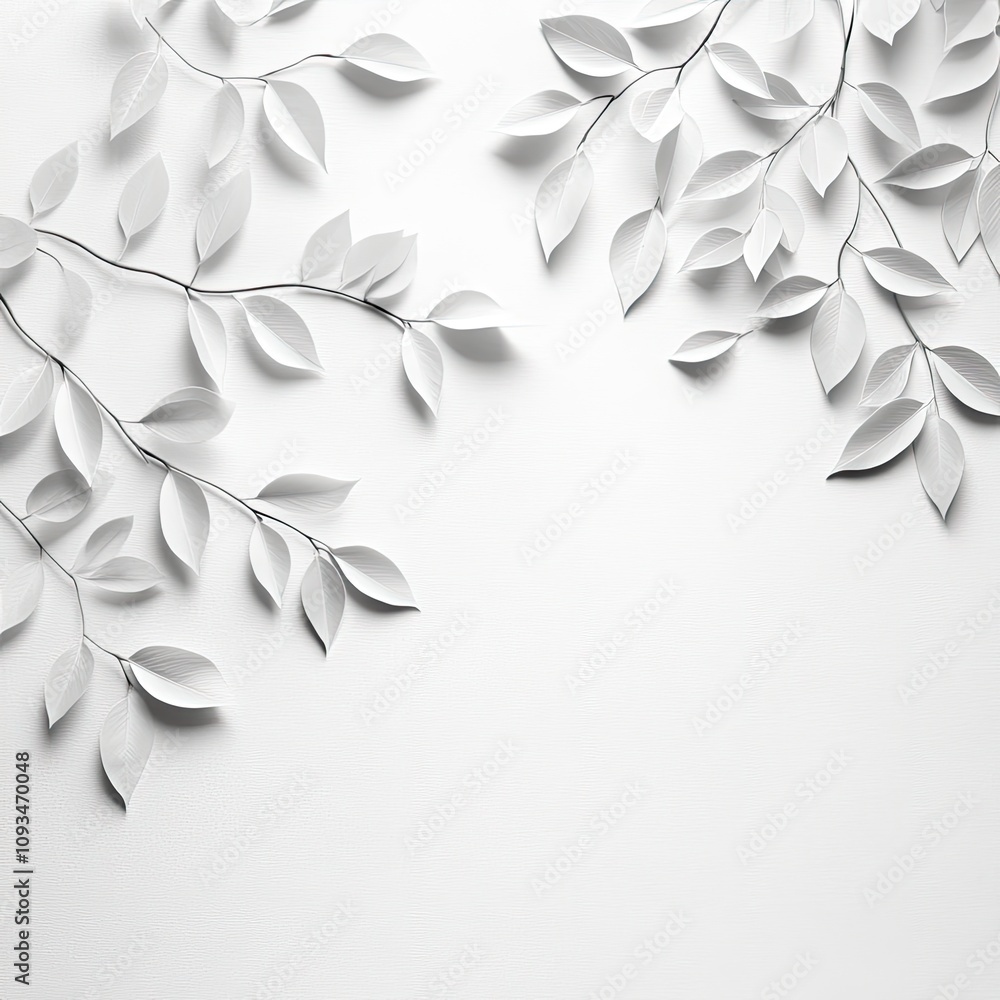 Poster delicate white paper leaves elegantly arranged on a minimalist surface creating a soft and serene at