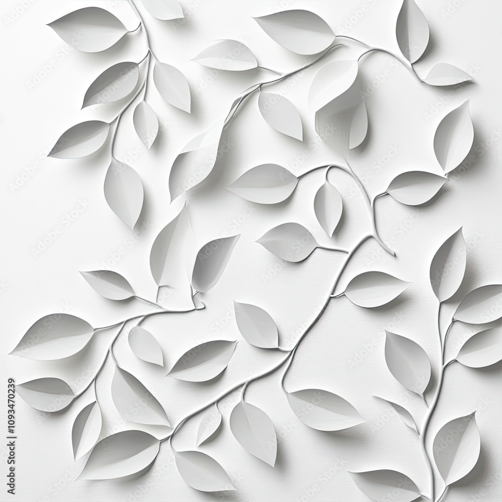 Aufkleber elegant white paper leaves arranged on a subtle textured background creating a serene and minimalist