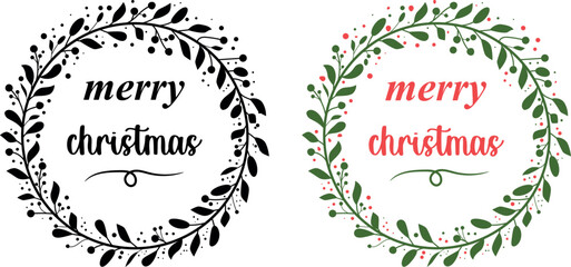 branches for florals and wreaths vectors two color on white background. Hand drawn circle frame. Perfect for holiday greeting cards