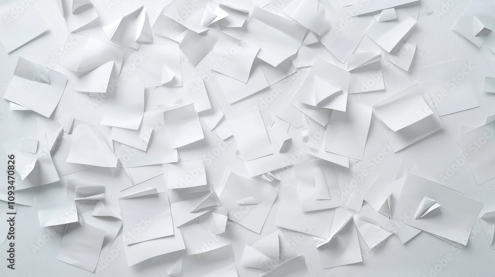 Poster paper background with rolled, torn, and crumpled sheets creating a textured white canvas for artisti