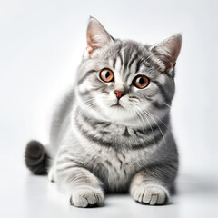 Cute Grey Kitten British Shorthair Cat Close-up Stock Photo with White Background