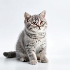 Fototapeta premium Cute Grey Kitten British Shorthair Cat Close-up Stock Photo with White Background