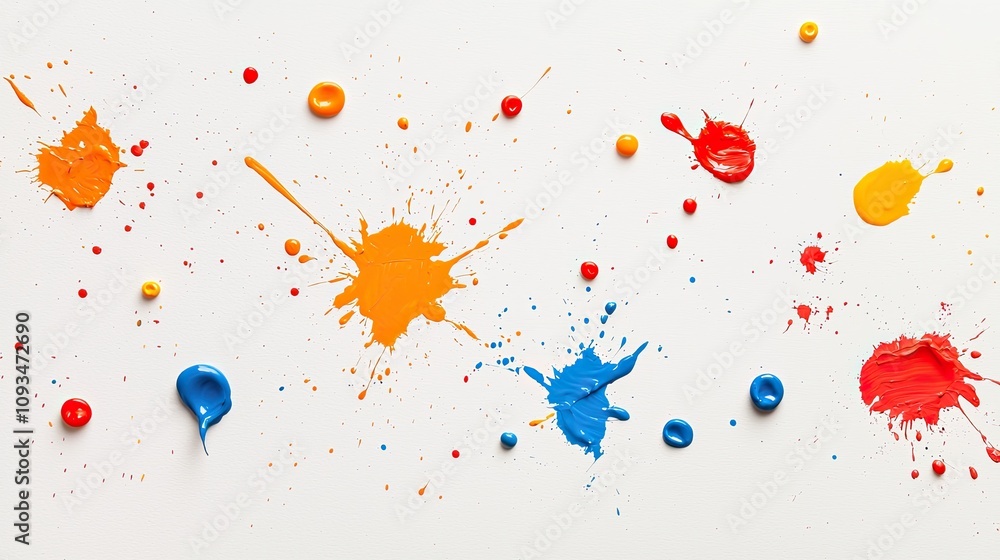 Poster colorful paint splashes on white background creating vibrant artistic expressions perfect for design