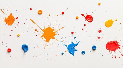 Colorful Paint Splashes on White Background Creating Vibrant Artistic Expressions Perfect for Design Projects and Creative Concepts with Energetic Flair