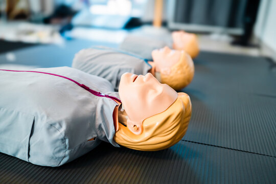 CPR Training Course Featuring Life-Like Mannequins for Emergency Response Practice in a Classroom Setting