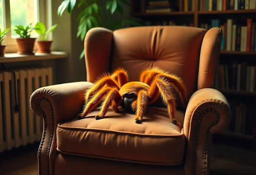 A large tarantula between the seats