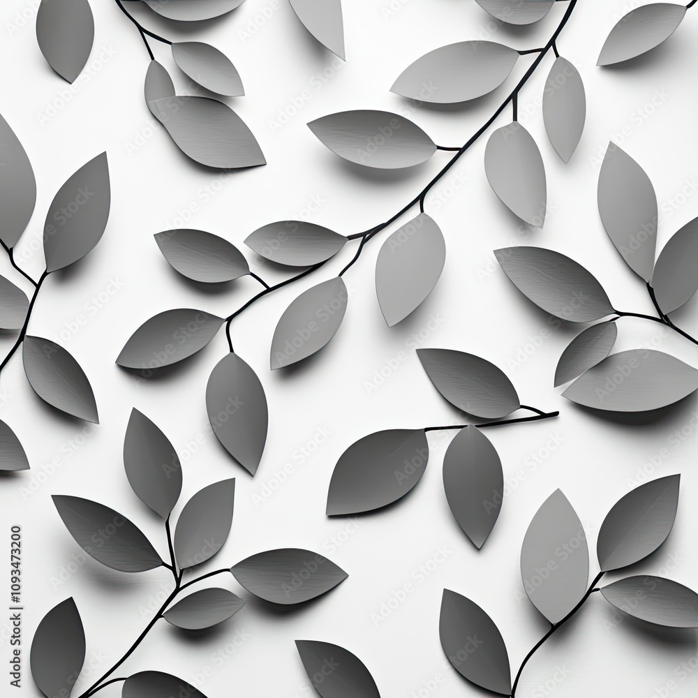 Poster elegant gray leaves and branches creating a minimalist texture on a clean white background for moder