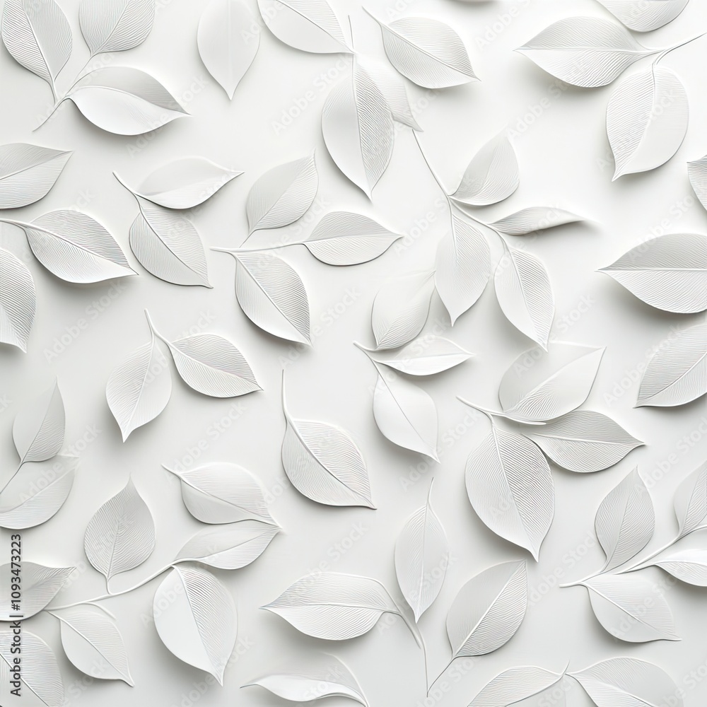Poster delicate white leaves over a smooth surface creating an elegant and minimalist background for presen