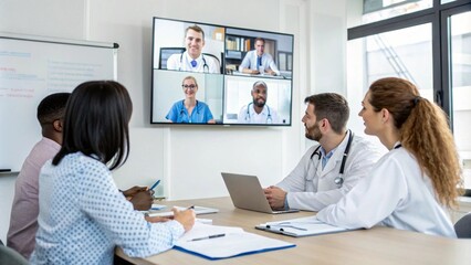 Obraz premium doctor talking to patient online video call