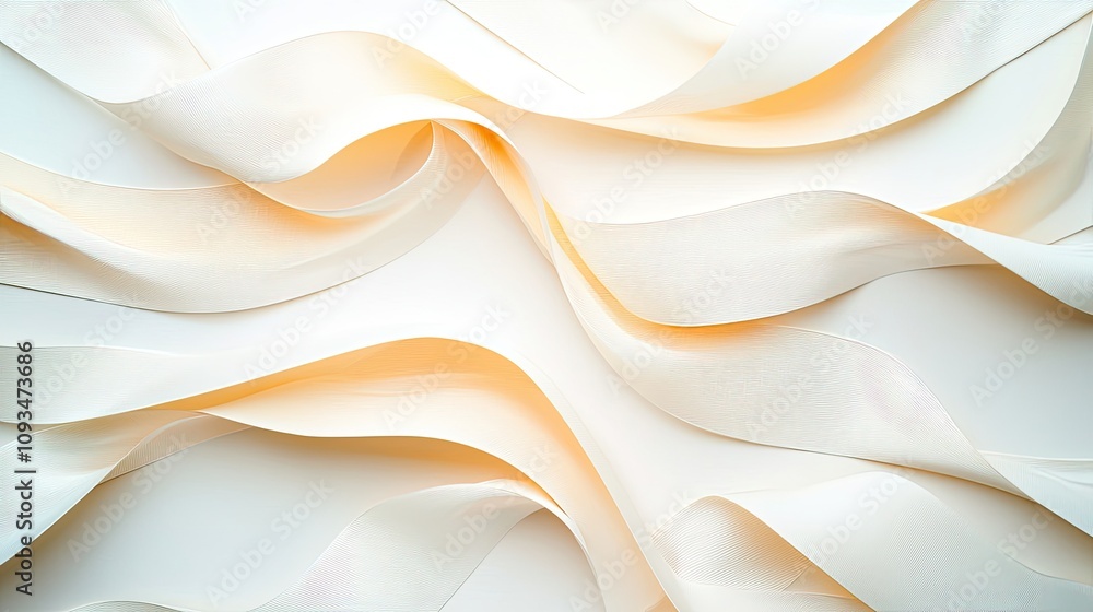 Poster elegant flowing white satin ribbons draped on a light background creating soft textures and subtle s