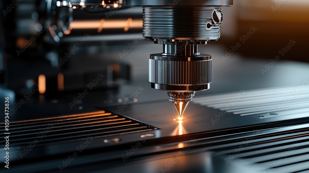 Poster advanced laser cutting machine in action over metallic surface with high precision and detail showca