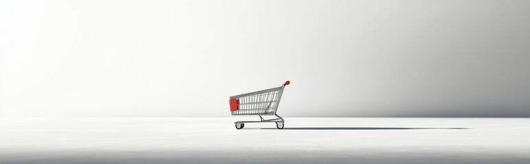 Illustration of a single shopping cart on a blank white background with ample copy space