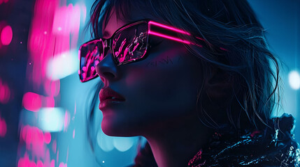 Fototapeta premium Cyberpunk Fashion: Glowing Night