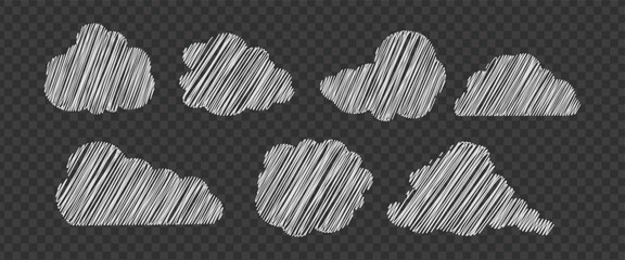 Hand drawn pencil drawing of clouds in pastel color. Children's sketch chalk drawing. 