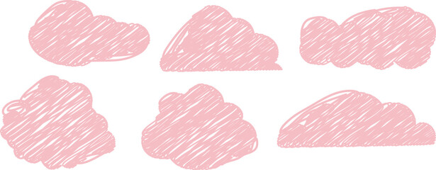 Hand drawn pencil drawing of clouds in pastel color. Children's sketch chalk drawing. 