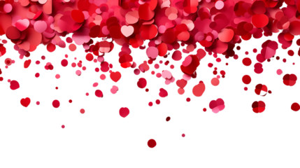 Festive red paper confetti bursting into the air, creating a lively and celebratory vibe perfect for parties and events, isolated on transparent background.
