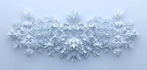 Intricate frost pattern resembling delicate snowflakes on a cold blue background.