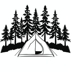 a black and white illustration of a camping tent.