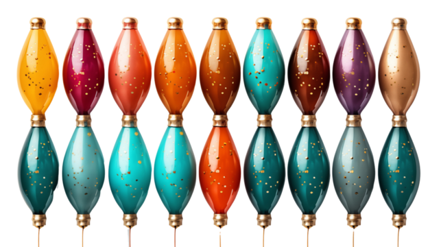 A collection of vibrant party poppers ready to add excitement to any celebration, isolated on transparent background.