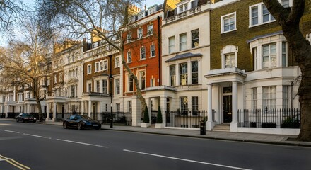 Obraz premium An expensive luxurious row of Edwardian, Victorian and Georgian houses and other buildings