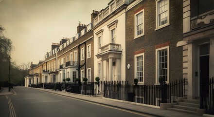 Obraz premium An expensive luxurious row of Edwardian, Victorian and Georgian houses and other buildings