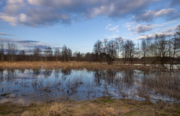 Field of grass is flooded with water