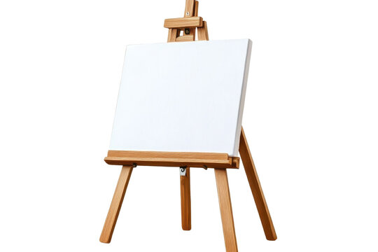 Wood art easel stand with a blank canvas isolated on transparent background