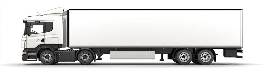 High-Quality Side View of a Modern Delivery Truck with Blank Trailer Ready for Custom Branding on a White Background