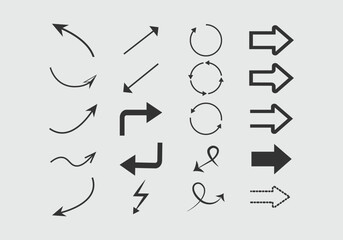Arrow symbols big set of different shapes styles and concepts, cursors for icons or logo creation