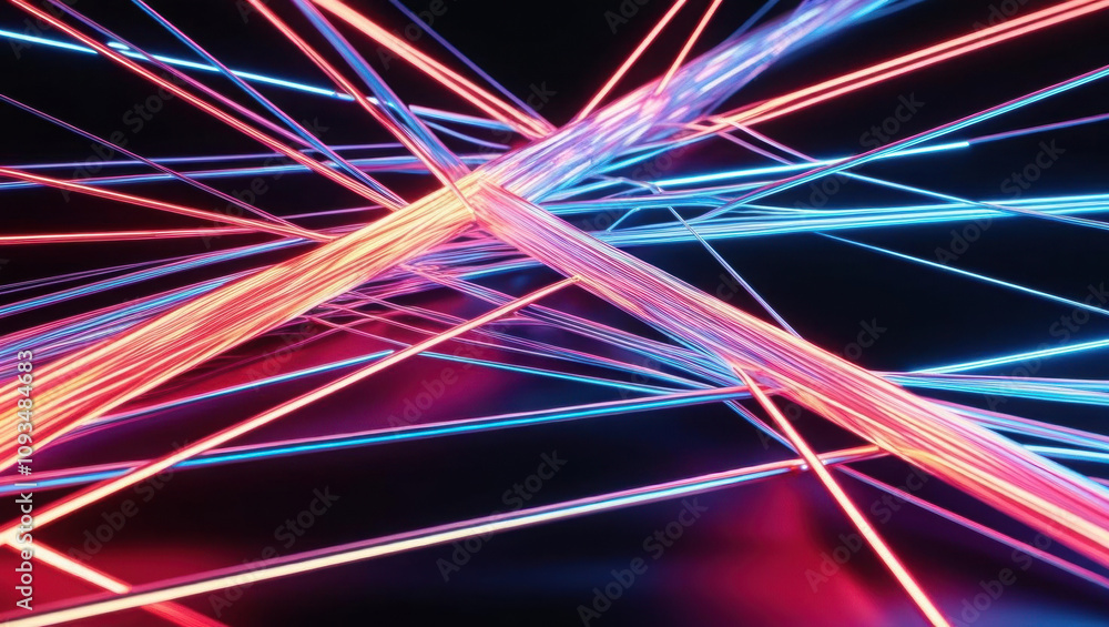 Poster vibrant neon pathways create abstract tech web with glowing fiber optics, showcasing ultra modern da