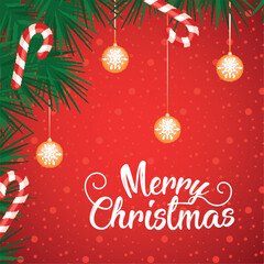 Naklejka premium Festive Merry Christmas card with candy canes, Vector