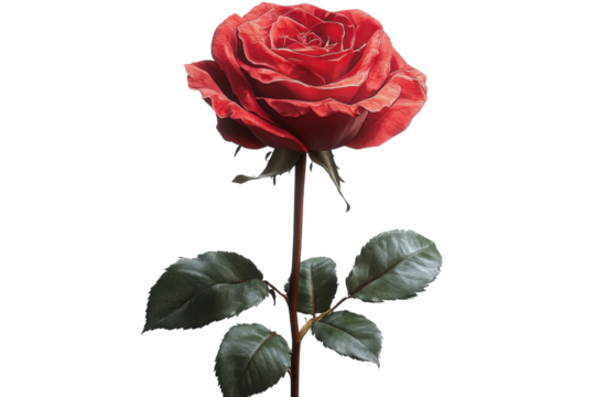 Red rose with stem isolated on transparent background