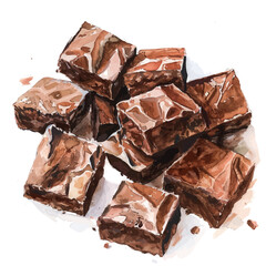 A watercolor drawing of Chocolate Brownie, isolated on a white background. Chocolate Brownie vector.