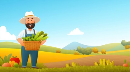 Fototapeta premium Farmer Holding Basket of Fresh Vegetables
