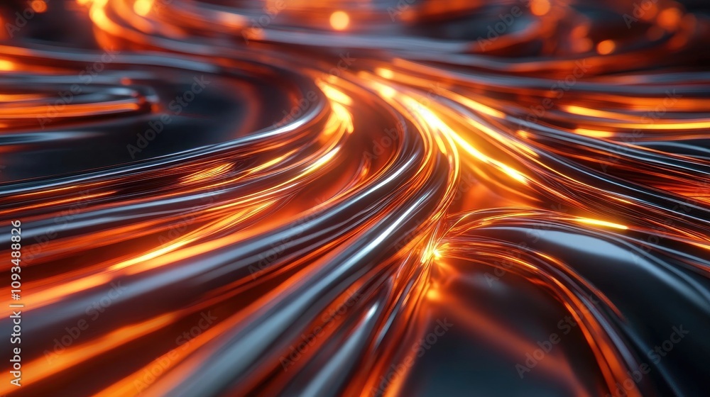 Aufkleber abstract flow of shimmering orange and black wave patterns with a glossy finish creating a mesmerizi