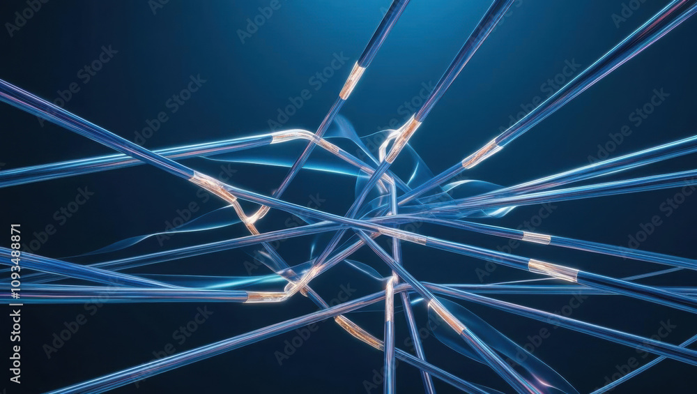 Poster illuminated fiber links create dynamic flow of holographic data in sleek, futuristic ambiance, showc