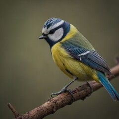 Obraz premium A small blue tit with vibrant yellow underparts.