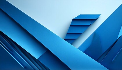 Fototapeta premium Abstract blue geometric design with layered shapes on a light background. 3D Rendering