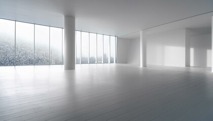 Abstract spacious white interior with mock up place. 3D Rendering.