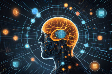 Artificial intelligence processing data in futuristic cyberspace environment