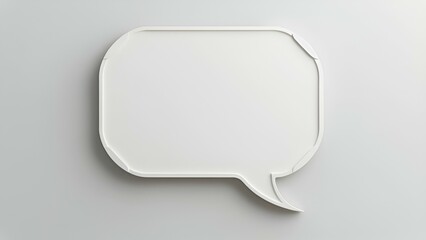 Naklejka premium A sleek, modern speech bubble with a white 3D appearance set against a light gray background. The design features rounded corners and a curved tail.